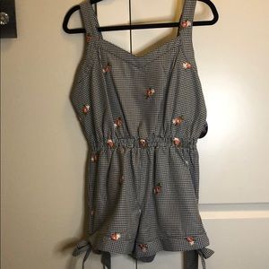 Brand New. Checkered Romper with Embroidery